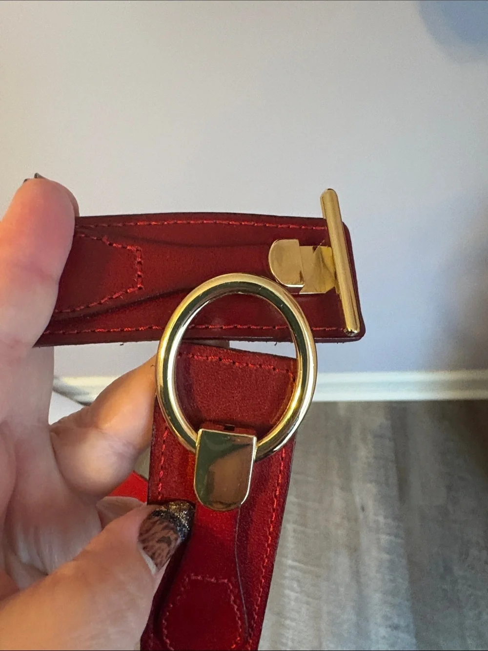 Unbranded Leather Dark Red Elastic Panel Hook In Loop Buckle Statement Belt